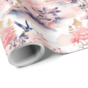 Papel De Regalo Rosa sonrosado floral casa asiática 