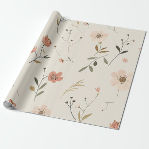 Papel De Regalo Rosa suave desvanecido Flor silvestre Vintage Boho