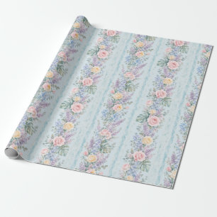 Papel De Regalo Rosa Tropical Azul Franja Floral Regalo