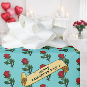 Papel De Regalo Rosa Única Roja Feliz Día de San Valentín 80 Retro