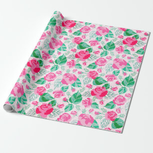 Papel De Regalo Rosa verde rosa Petals Flores Boda Jardín