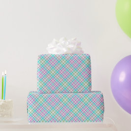 Papel De Regalo Rosa y Aqua Plaid