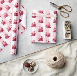 Papel de Regalo Rosa y Blanco a Rayas Cupcakes Ros