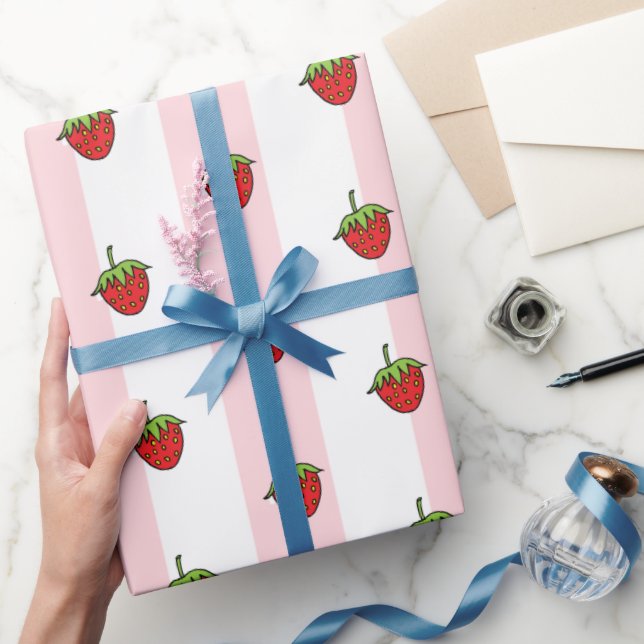 Papel de Regalo Rosa y Blanco a Rayas Fresa (Regalar)