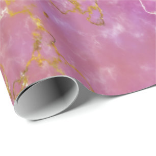 Papel de regalo rosa y morado con lámina de oro