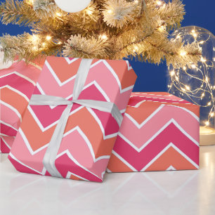 Papel De Regalo Rosa y Naranja Chevron Moderno y Vibrante