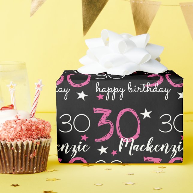 Papel de regalo rosa y negro personalizado para cu (Fiesta de cumpleaños )