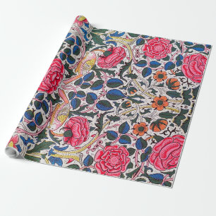Papel De Regalo Rosa y pájaro, William Morris