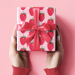 Papel De Regalo Rosa y Rojo con patrón de fresa