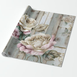 Papel De Regalo Rosa y Tablas de Madera Rústica Vintage Personaliz
