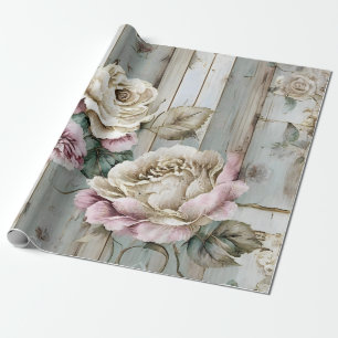 Papel De Regalo Rosa y Tablas de Madera Rústica Vintage Personaliz