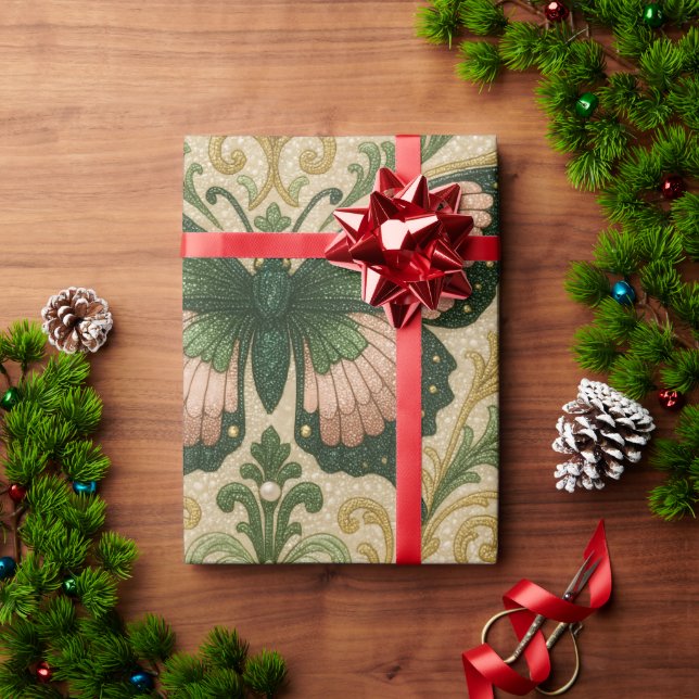 Papel de regalo rosa y verde con estampado de mari (Regalo de vacaciones)