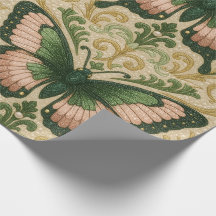 Papel de regalo rosa y verde con estampado de mari