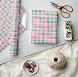 Papel De Regalo Rosa y Verde Escocés Elegante
