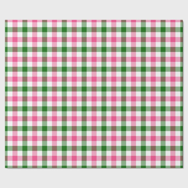 Papel De Regalo Rosa y Verde Gingham (Costura)