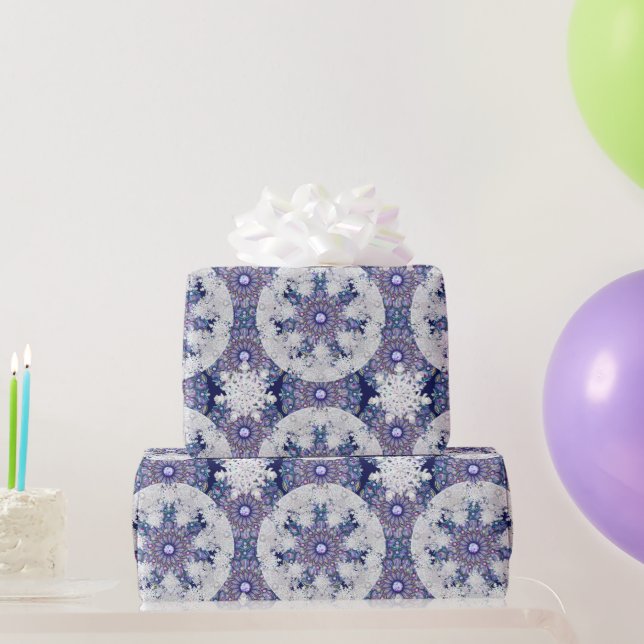 Papel De Regalo Rosada azul y copo de nieve (Regalos de fiesta)