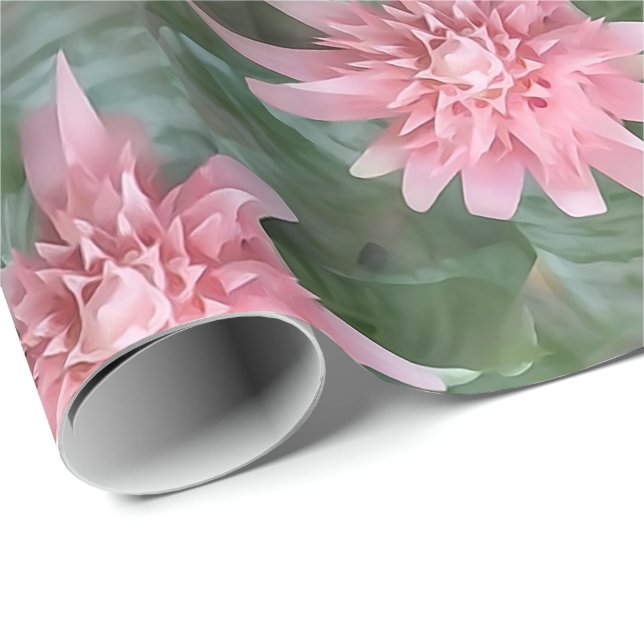 Papel de regalo rosado floreciente de Bromeliad (Esquina del rollo)