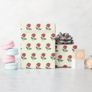 Papel De Regalo Rosas Acuarela Rosa Femeninas sobre Beige