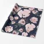 Papel De Regalo Rosas acuarela rosadas fiesta floral azul marino o<br><div class="desc">Papel de regalo</div>