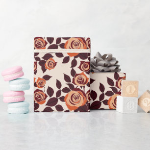 Papel De Regalo Rosas Altamente Estilizadas En Tonos De Naranja