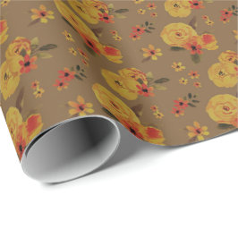 Papel De Regalo Rosas amarillas audaces y flores de otoño sobre ma