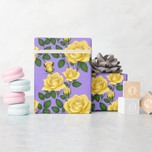 Papel De Regalo Rosas amarillas brillantes con hojas verdes