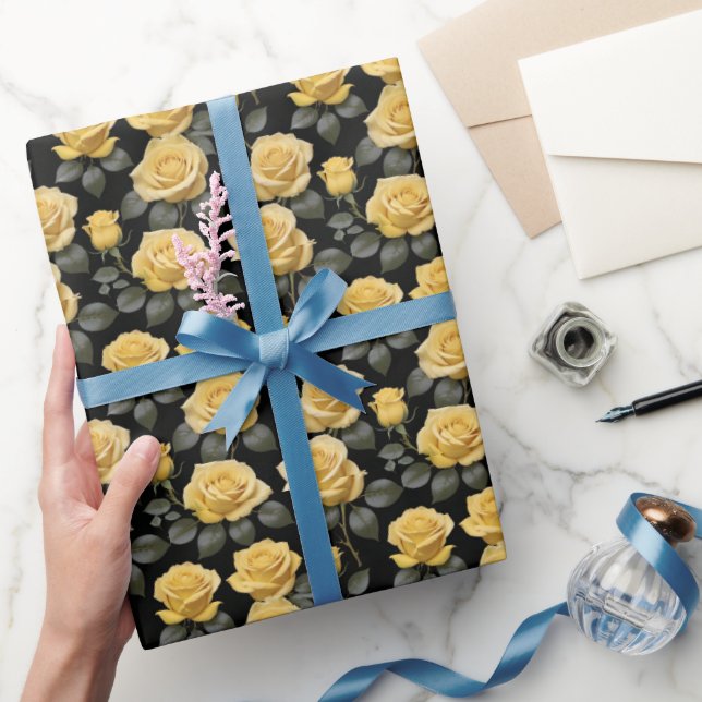 Papel De Regalo Rosas Amarillas Doradas  (Regalar)