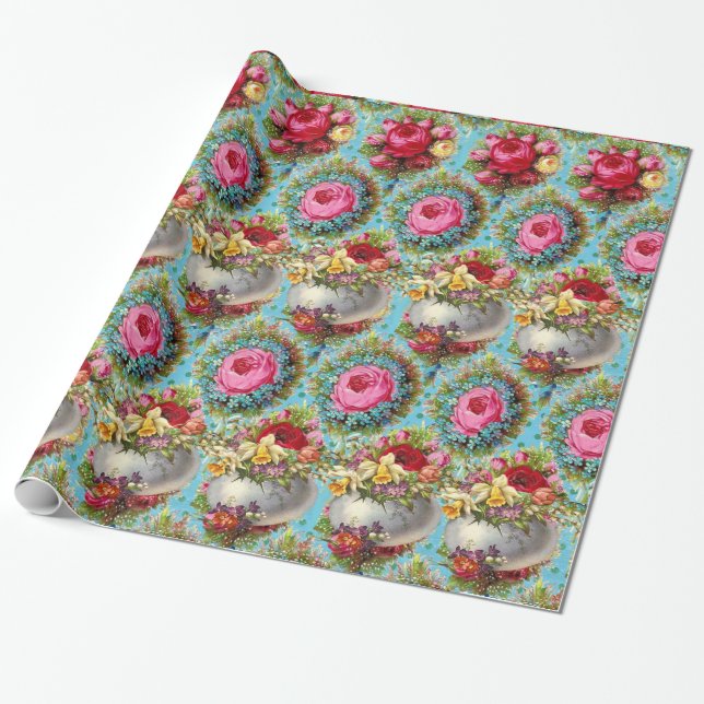 PAPEL DE REGALO ROSAS AMARILLAS ROJAS ROJAS, HUEVOS ORIENTALES EN  (Desenrollado)
