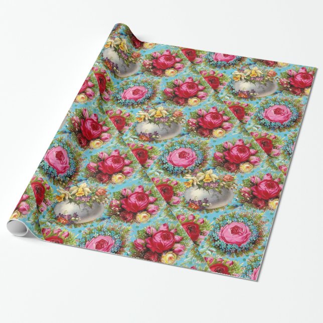 PAPEL DE REGALO ROSAS AMARILLAS ROJAS ROJAS, HUEVOS ORIENTALES EN  (Desenrollado)
