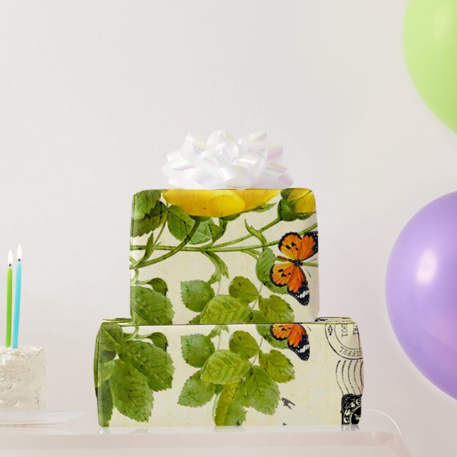 Papel De Regalo rosas amarillas vintage (Regalos de fiesta)