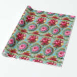 PAPEL DE REGALO ROSAS AMARILLOS ROSADOS ROJOS EN AZUL<br><div class="desc">El diseño floral del vintage elegante, colorido, col amarilla rosada roja subió en el trullo azul background.with de la aguamarina una raya negra, diseño con clase del monograma con colores brillantes. Fácilmente personalizable con sus iniciales para casarse, ocasiones especiales, cumpleaños, dulce 16, quinceanera, duchas nupciales, invitaciones de la celebración del...</div>