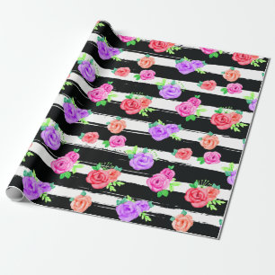 Papel De Regalo Rosas Aristas y Rayas Modernas Fiesta de Cumpleaño