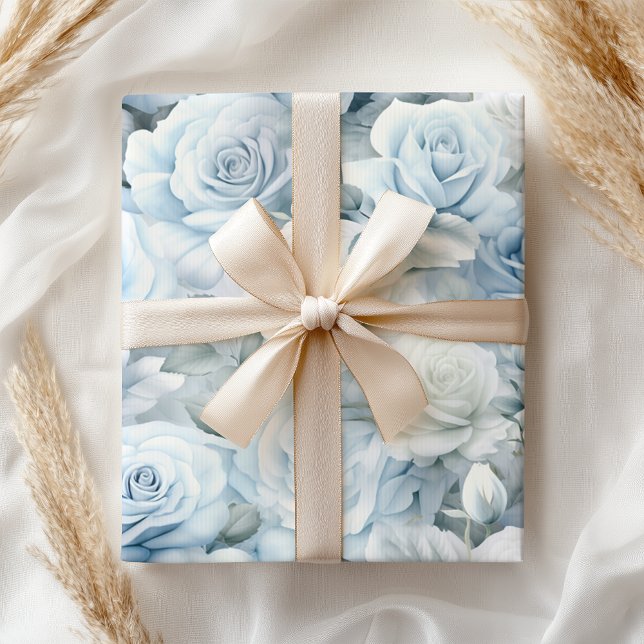 Papel De Regalo Rosas Azules Suaves Pastel Boda Nupcial (Subido por el creador)
