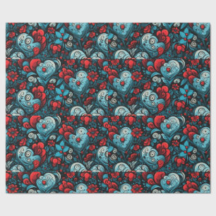 Papel De Regalo Rosas azules Tattoo Hearts Digital Theme