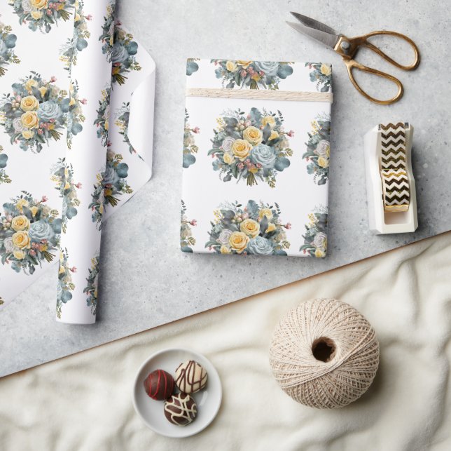 Papel De Regalo Rosas azules y amarillas Boda Bouquet (Artesanía)