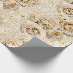 Papel De Regalo Rosas Beige-Heirloom con Damasco