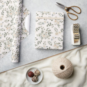 Papel De Regalo Rosas blancas, floral romántica