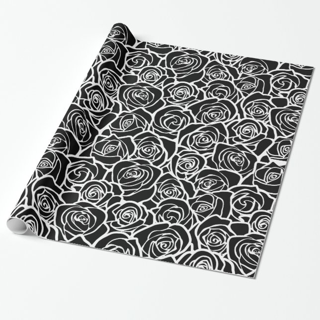 Papel De Regalo Rosas blancas y negras de la cosecha (Desenrollado)