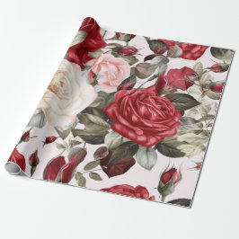 Papel De Regalo Rosas blancas y rojas rosadas delgadas