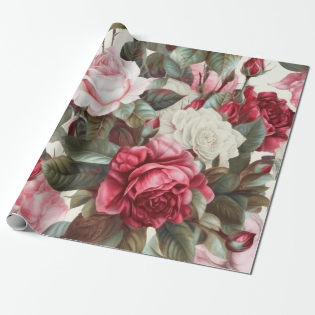 Papel De Regalo Rosas blancas y rojas rosadas delgadas (Desenrollado)