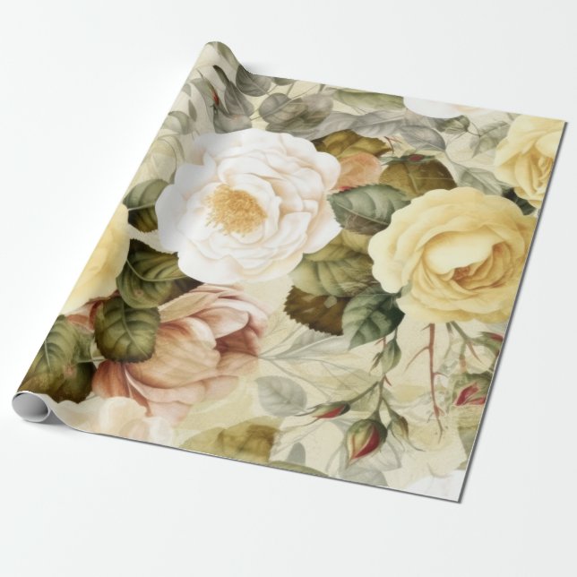 Papel De Regalo Rosas blancas y rosas blancas amarillas (Desenrollado)