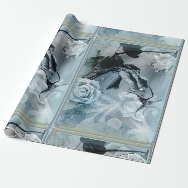 Papel De Regalo Rosas Blue Dreamy (Desenrollado)