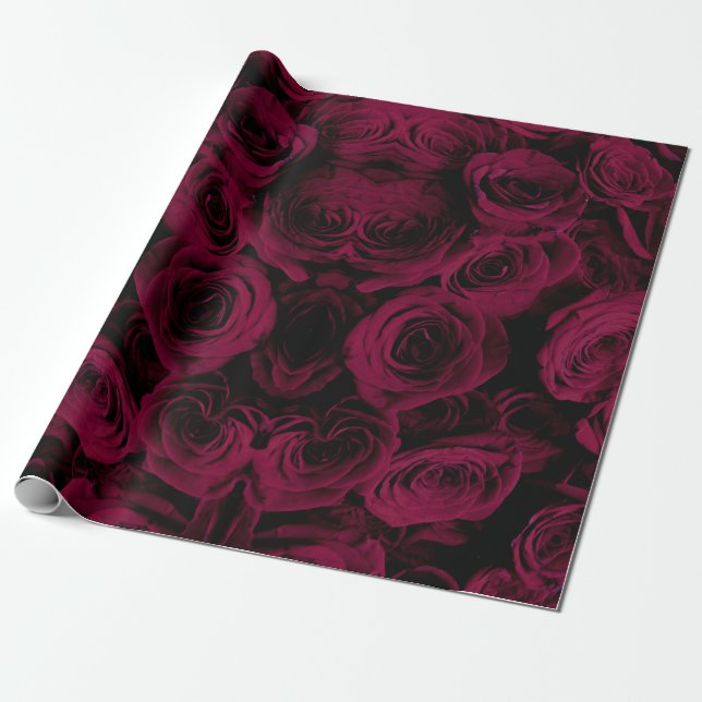 Papel De Regalo Rosas burdeos magenta rojo oscuro intenso (Desenrollado)