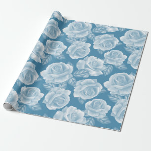 Papel De Regalo Rosas color de agua azul vintage Floral elegante