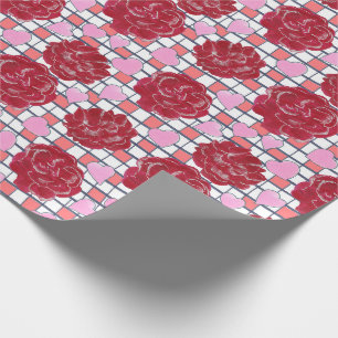 Papel De Regalo Rosas, Corazones en Estampado de Cuadros