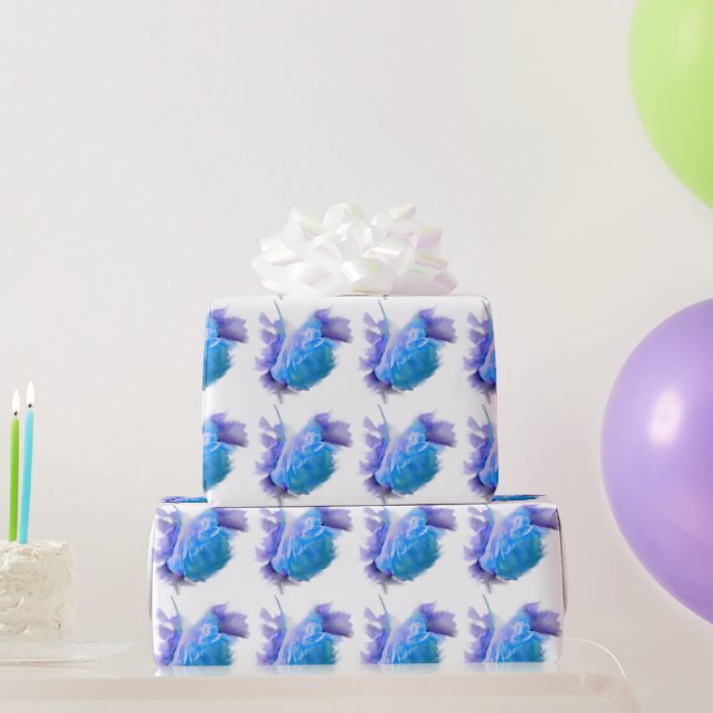 Papel De Regalo Rosas de acuarela azul floral azul (Regalos de fiesta)