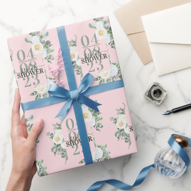 Papel De Regalo Rosas de acuarela blanca suave Eucalipto rosa (Regalar)
