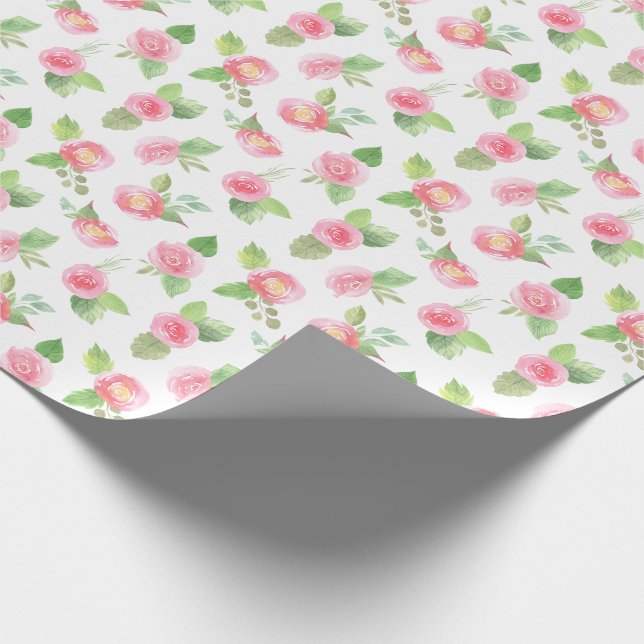 Papel De Regalo Rosas de acuarela floral rosada Bonito moderna Gir (Esquina)