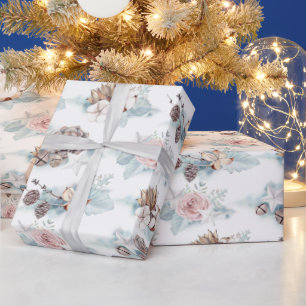 Papel De Regalo Rosas de acuarela y patrón de tonos de pino