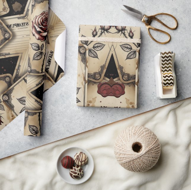 Papel De Regalo Rosas de ciruela Steampunk mecánico (Artesanía)